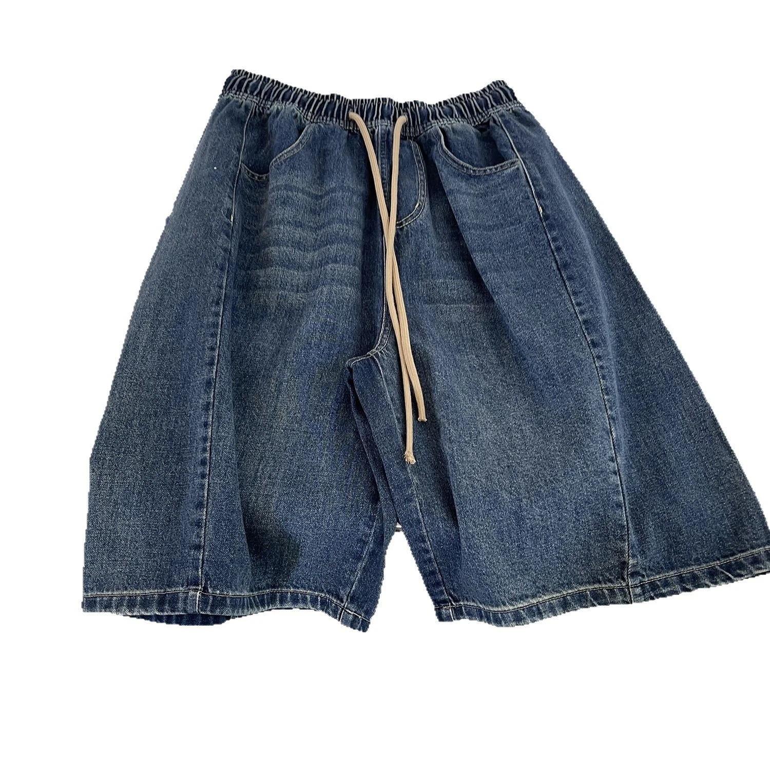 Jean en Denim délavé rétro pour femmes, ample, confortable, épissage élastique, taille haute, short décontracté, polyvalent, jambes larges, demi-pantalon