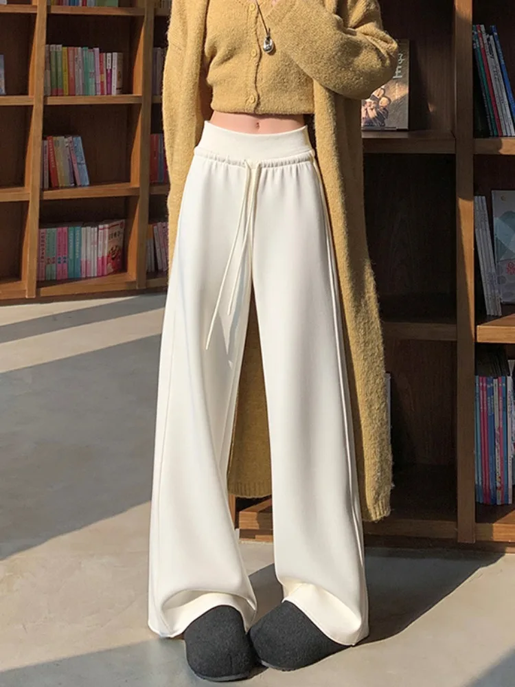 Women's Fce Lined Wide Leg Sports Pants Autumn Winter New Sle Loose Casual Lazy Straight Tube Rice Noodle Pants