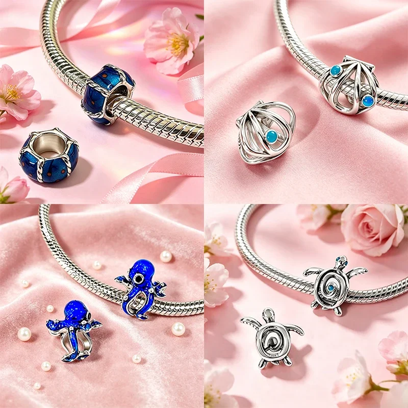 925 Sterling Silver Sea Fish Charms Beads Fit Original Bracelet Bag Keychain Earring Charms Beads Pendant Diy Women Jewelry Gift
