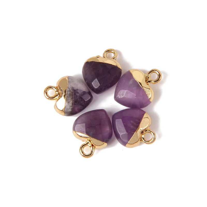 5Pcs/Lot Faceted Love Heart Stone Pendants Bead Natural Amethysts Opal Tiger Eye Gems Charm Energy Healing Yoga Pendants for DIY image 6