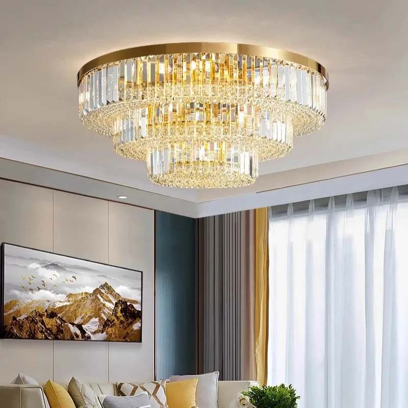 

Golden Crystal Ceiling Chandelier Led Light Fixture for Living Room Dining Room Bedroom Modern Ceiling Light