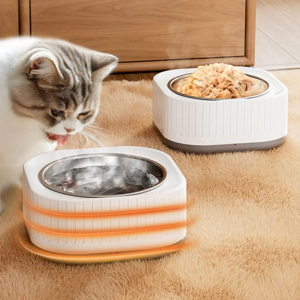 ABS Holder Constant Temperature Cat Bowl 220V CCC 2 Plug Removable Stainless Steel Cat Bowl Set Non-Skid Floor-standing