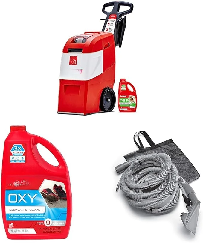 Mighty Pro X3 Commercial Carpet Cleaner – Large Red Pet Pack & Triple-Action Oxy Carpet Cleaner & Universal Attachment