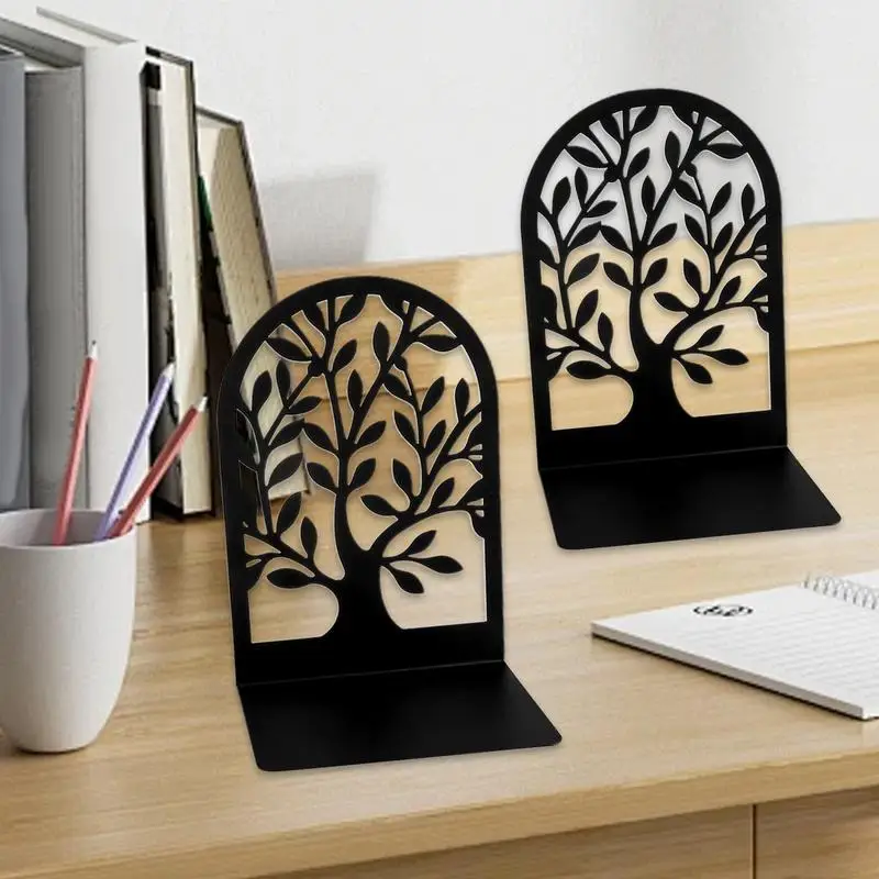 Decorative Tree Metal Bookends Tree Shadow Design Non-Skid Book Stopper Holder Book Holders Book Stoppers For Bookshelves Coffee