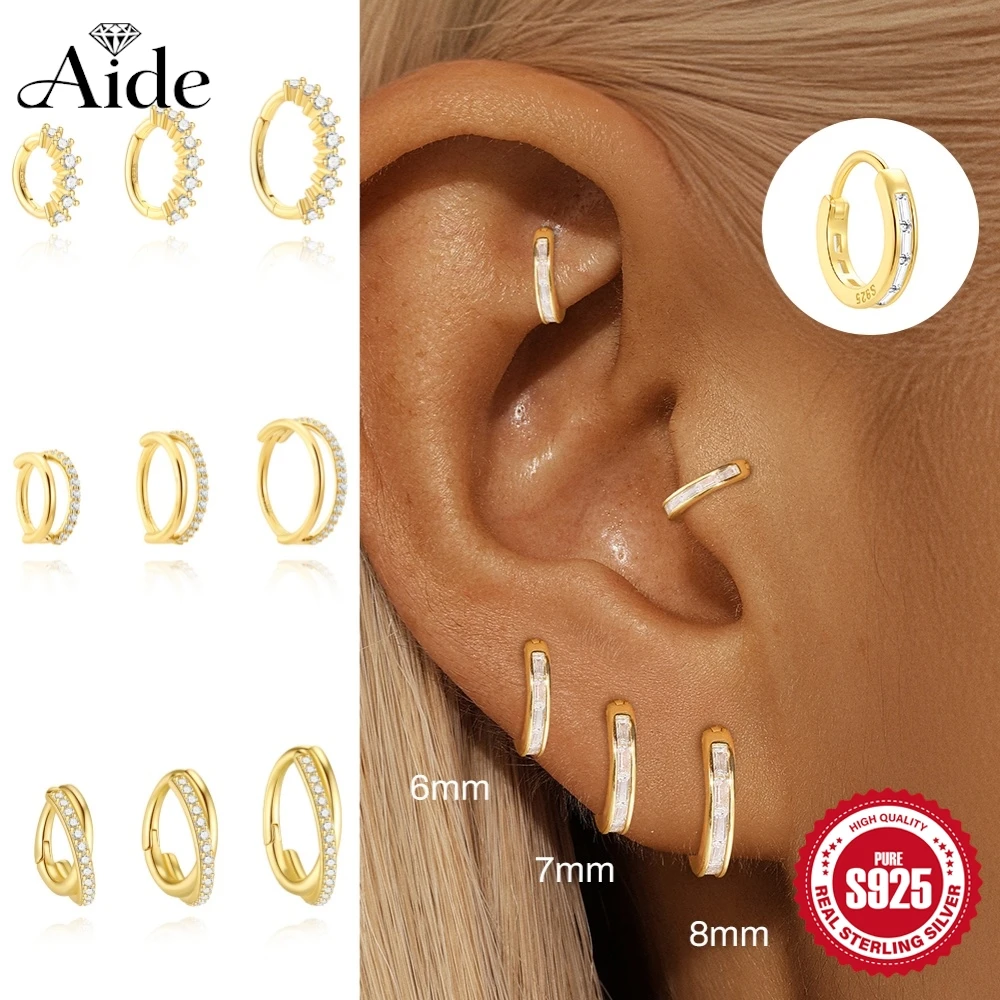 AIDE 925 Sterling Silver Cross/Double-layer Zircon Multi-size Cartilage Piercing Ear Bone Hoop for Women Party Fine Jewelry