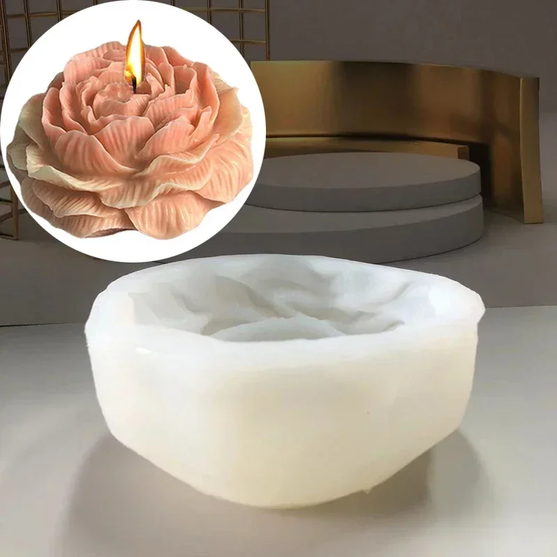 Molde de silicona para vela de flor 3D Extra grande, herramienta de fabricación de resina de yeso aromático de peonía artesanal, Kit para hornear pasteles de Chocolate y jabón hecho a mano