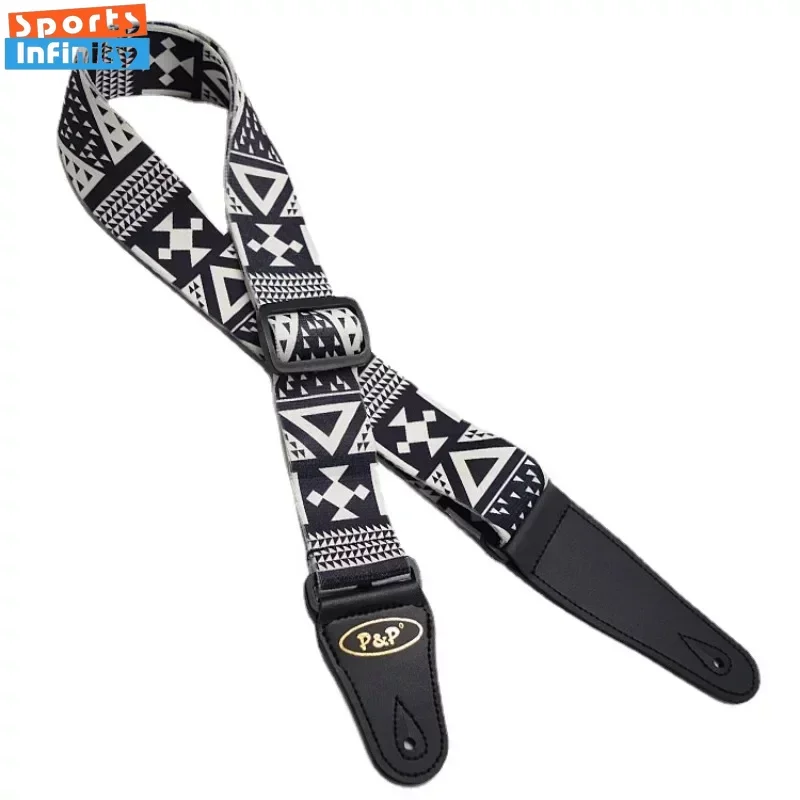 New Fashion Black White Guitar Strap Adjustable Printed  Acoustic Folk  Electric Guitar Strap Bass Ukulele Guitar Accessories