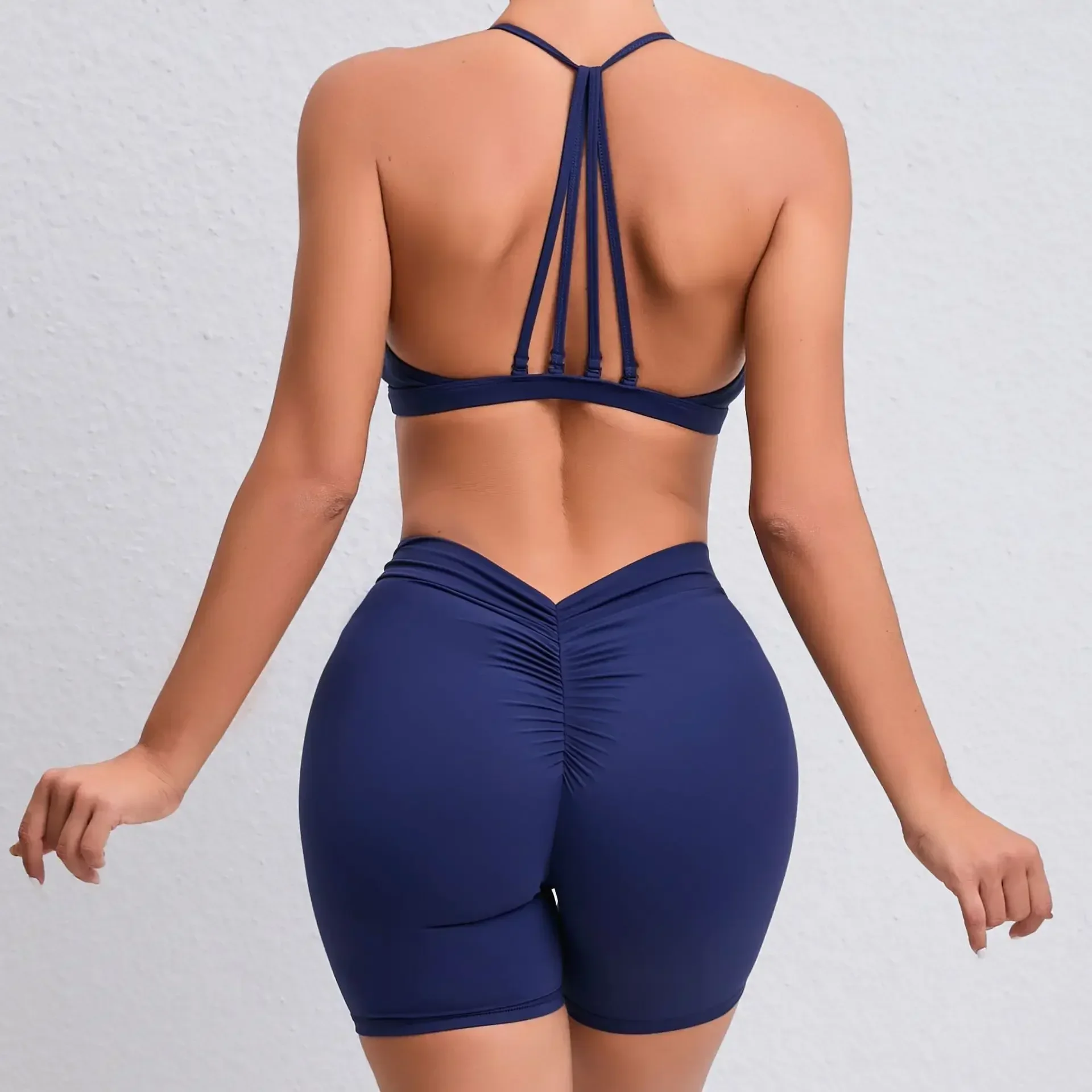 Seamless Yoga Sets Sports Fitness Peach Hip-lifting Backless disassemble Shoulder Strap Suits Workout Gym Shorts Sets for Women