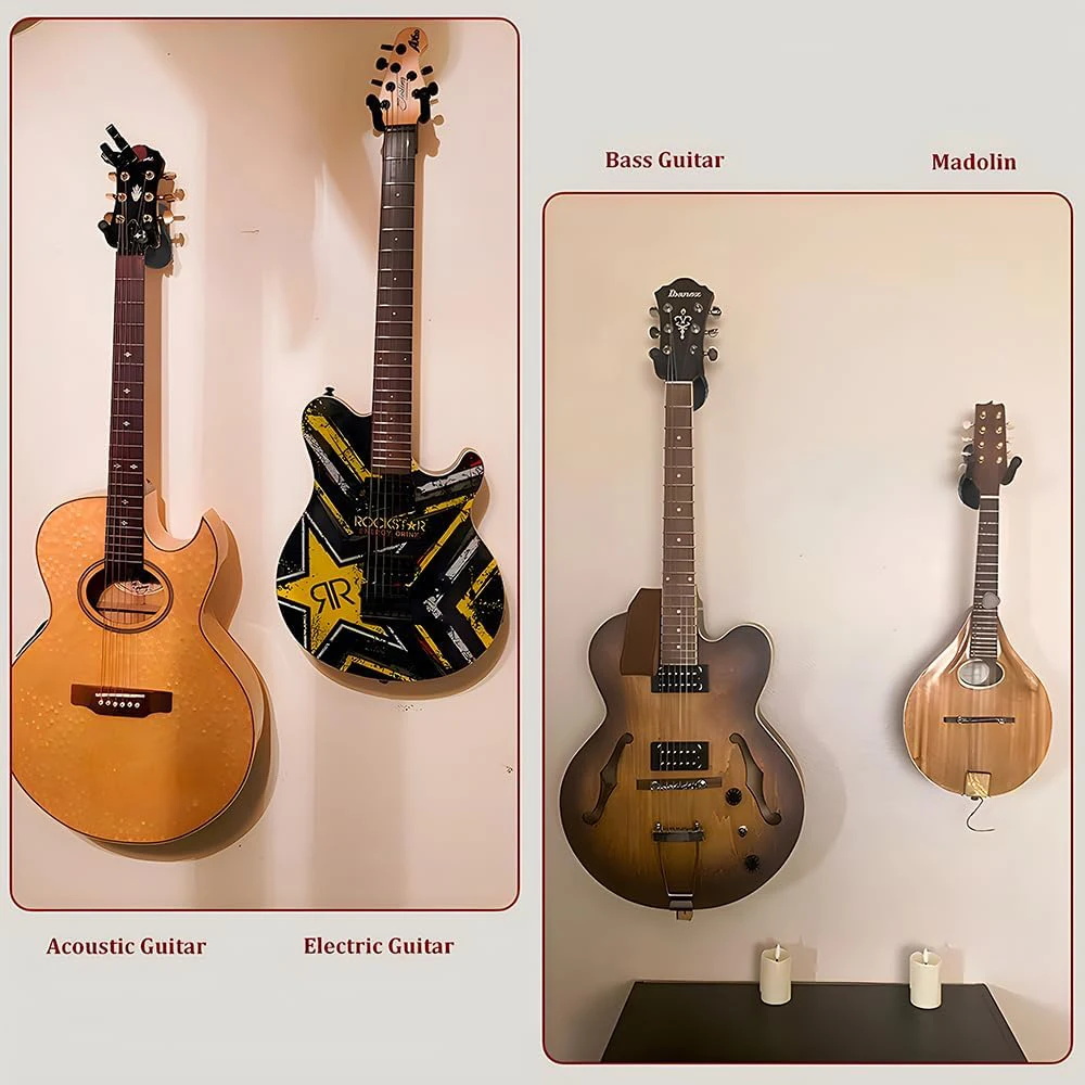 حامل جداري معدني للجيتار، حامل حمالة تعليق جدارية على شكل حرف U، حامل خطاف على شكل جيتار