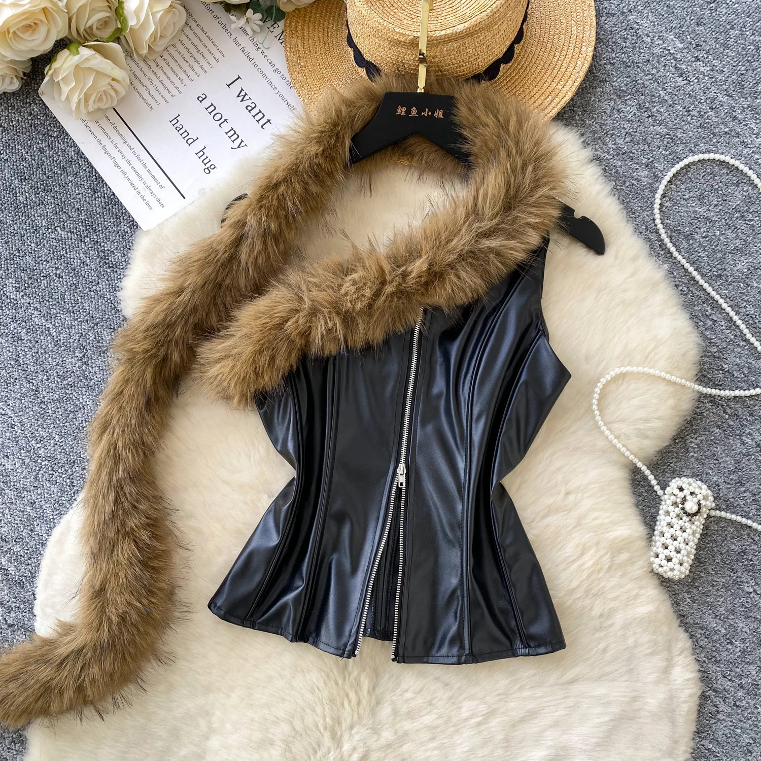 

Шикарный винтажный топ на молнии без рукавов с открытыми плечами, корейский модный осенний женский укороченный топ на бретельках