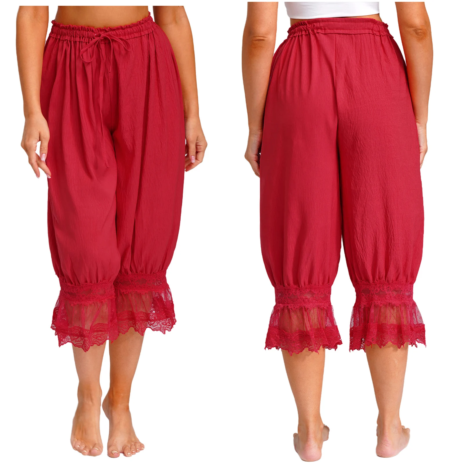 

Women's Causal Capri Pants Elastic Waist Loose Harem Bloomer Pants Daily Medieval Pirate Pantaloons Midi Casual Trousers