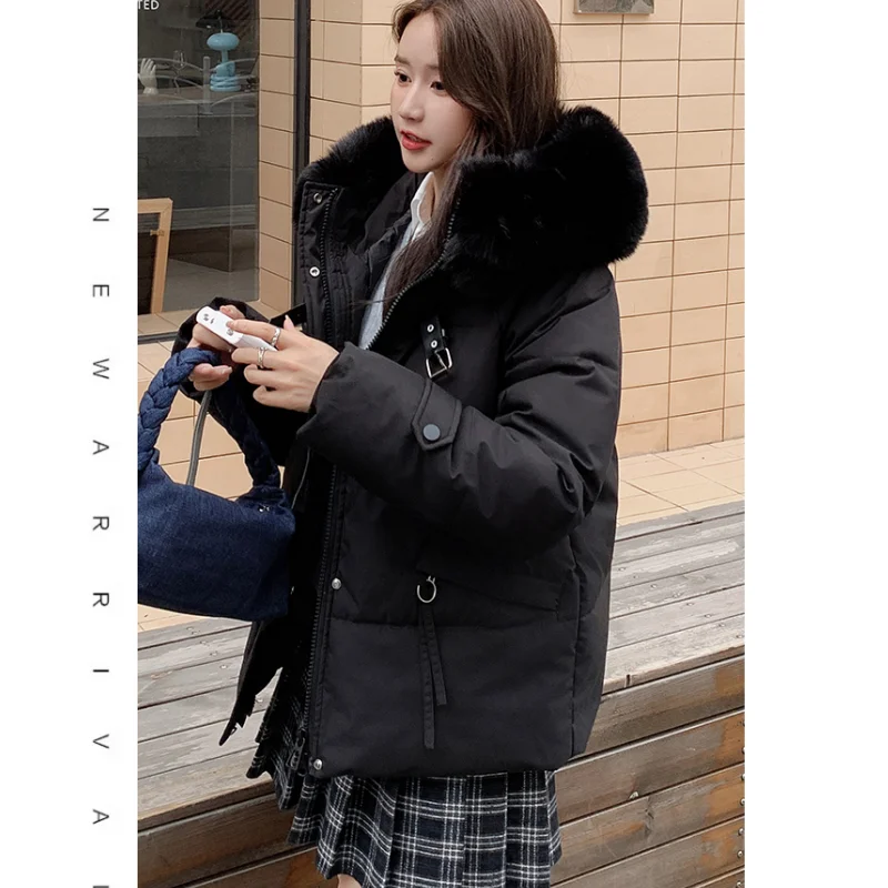 Black Down Jacket Women Coat Hooded Fashion American Streetwear Y2K Style Duck Down Feather Female Winter Pink Short Outwear