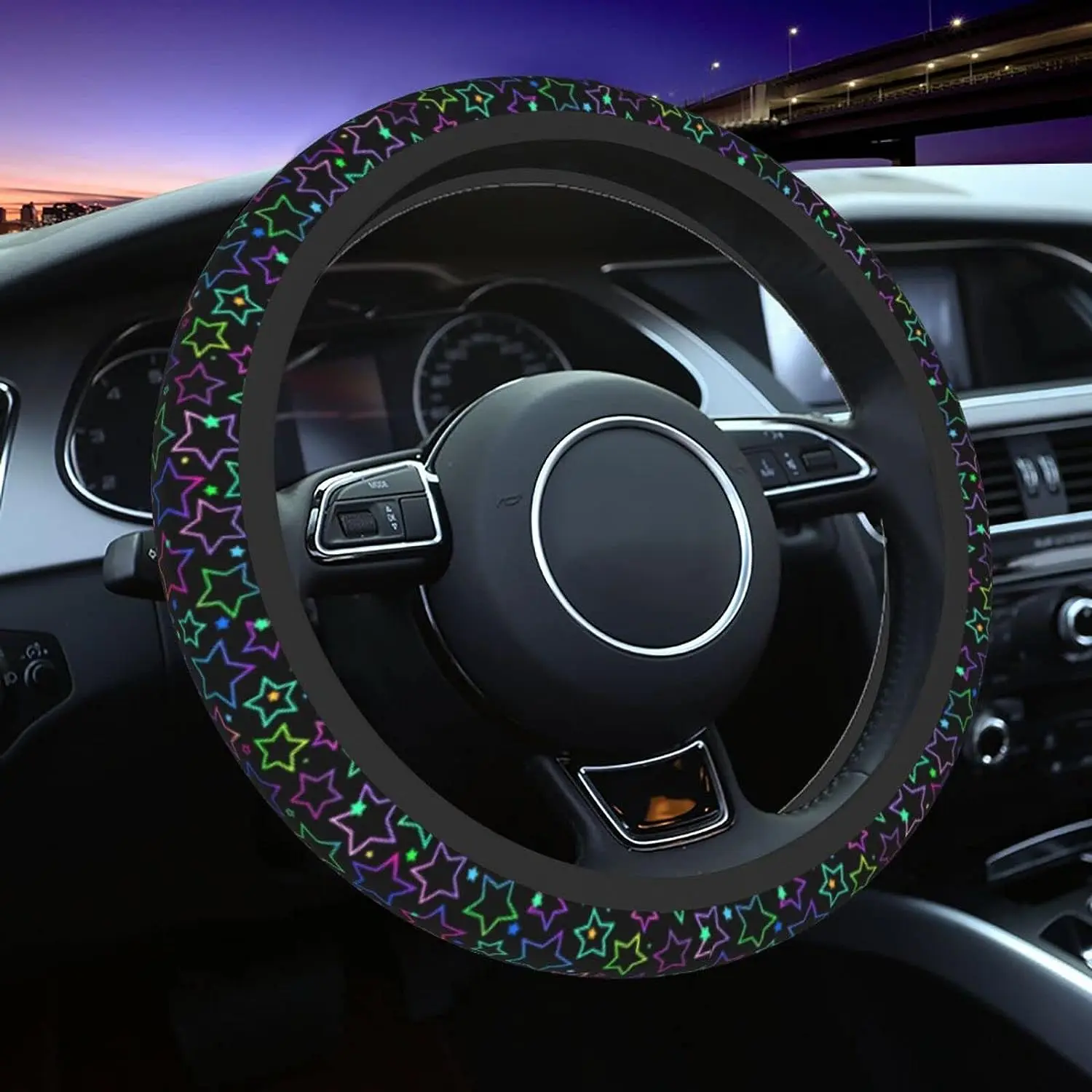 

Rainbow Goth Stars Car Steering Wheel Cover, Universal Fit 15 Inch Steering Wheel Cover Protector for SUV Sedan Vans Trucks
