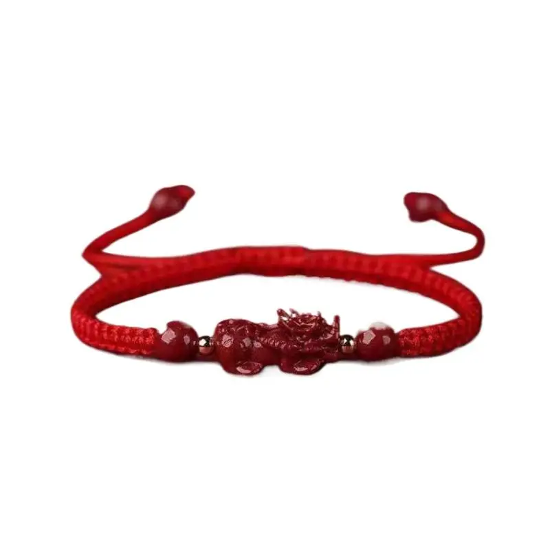 Zinnober-Pixiu-Armband mit handgeflochtenem Seil, Glücksbringer, rotes Armband für Damen und Herren, Schmuckzubehör. – Detail 5