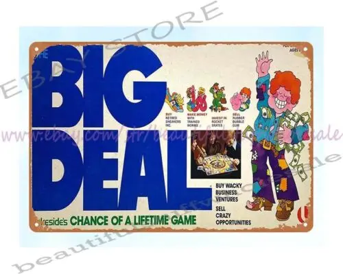 1977 Big Deal Board Game childhood toy metal tin sign brew pub wall decor