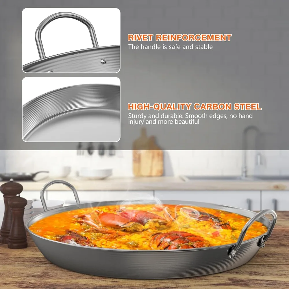 

Universal Carbon Steel BBQ Griddle with Handles, 17.5 inch Round Grill Pan for All Grills