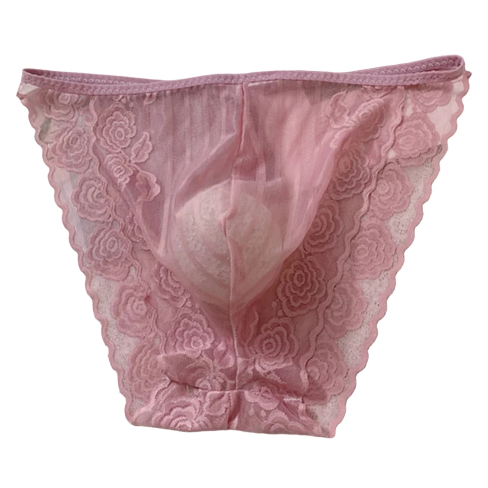 1pc Men Seamless Lace Mesh Briefs Sexy Sheer Bulge Pouch Bikini  Underwear Breathable Comfortable Stretch Underpants