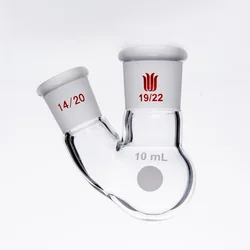SYNTHWARE Thick walled slanted two necked bottle, Two-necked flask oblique shape, 10mL 25mL 50mL, FLASK, TWO NECK, ANGLED, F41