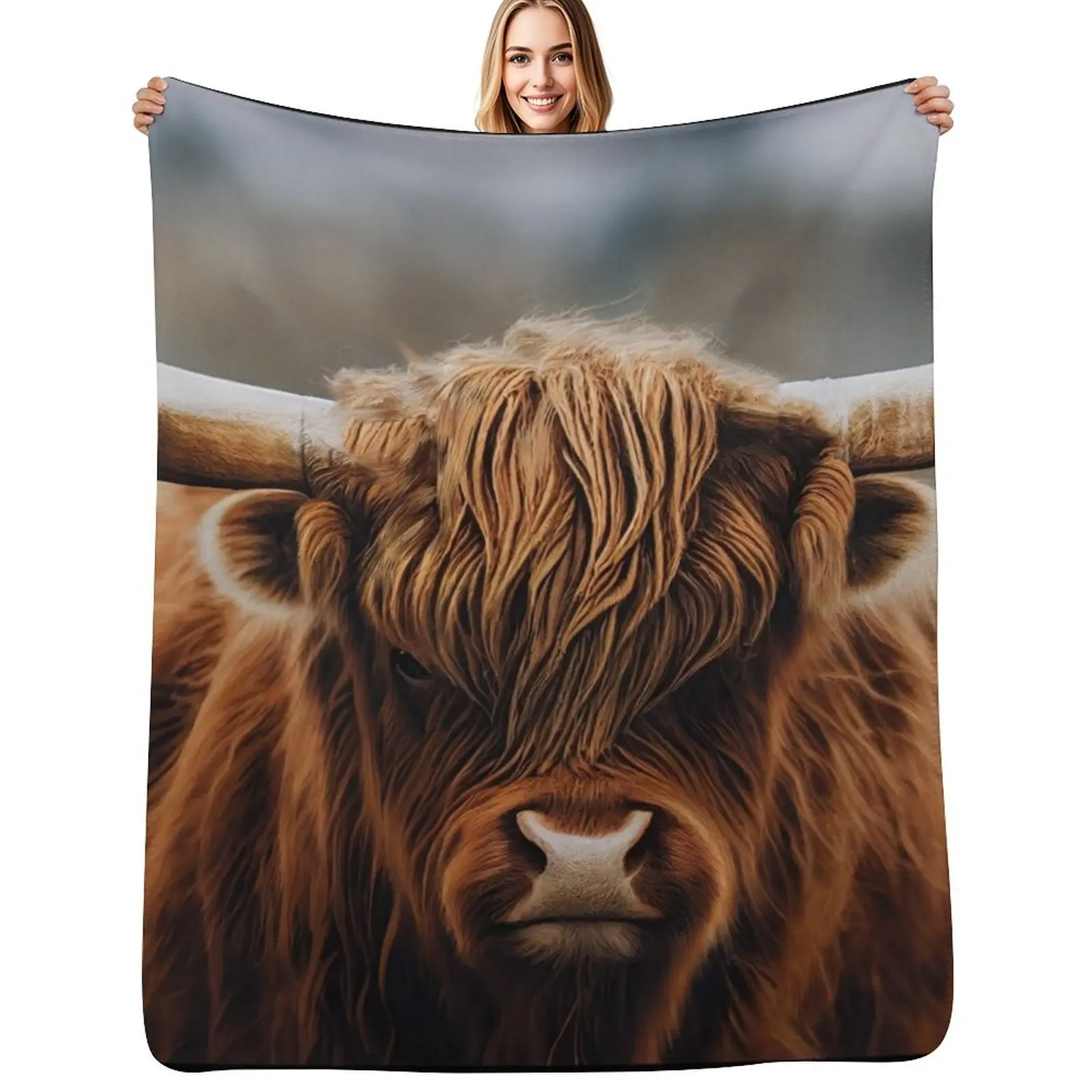 

The Great One, Highland Cow in Colour Throw Blanket Outdoor Soft Blanket for Picnic Beach Camping