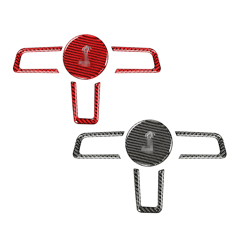 Carbon Fiber Car Steering Wheel Emblem Buttons Panel Kits Interior Decoration Sticker For Ford Mustang 2015-2021 Accessories