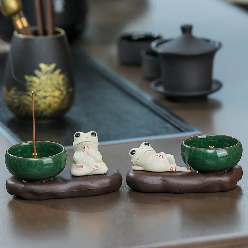 

Cute Frog Incense Burner Frogs Tea Pets Ornaments Zen Home Tea Ceremony Accessories Desktop Micro Landscape Decorations Gifts