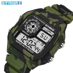 SYNOKE Men outdoor sports multifunctional waterproof Large Screen Display Luminous LED Digital For Men Fashion camouflage watch