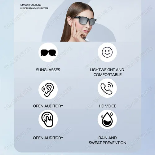 Imagen 2 del producto Gafas de sol inteligentes Bluetooth V5.3, gafas para llamadas, auriculares para deportes al aire libre, tecnología negra HIFI, gafas de música UV para hombres y mujeres