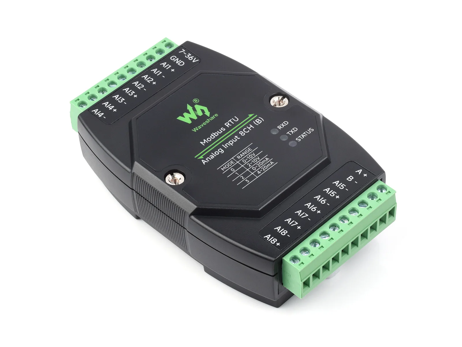 Waveshare Industrial 8-Ch Analog Acquisition Module, 12-bit High-precision, DC 7~36V Wide Voltage, Modbus RTU Protocol