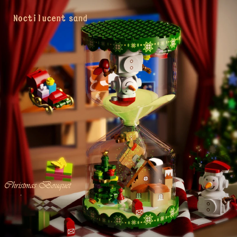 Criativo Natal Blocos de Construção, Ampulheta, Modelo boneco de neve, Xmas Tree, Santa House, DIY Bricks Brinquedos, Crianças, Presentes Adultos