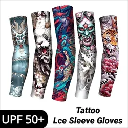 2PCS Men Women Long Summer Tattoo Sleeves Seamless Armguard Sun Protection Cover Outdoor Gloves Driving Ice Silk Arm Golf