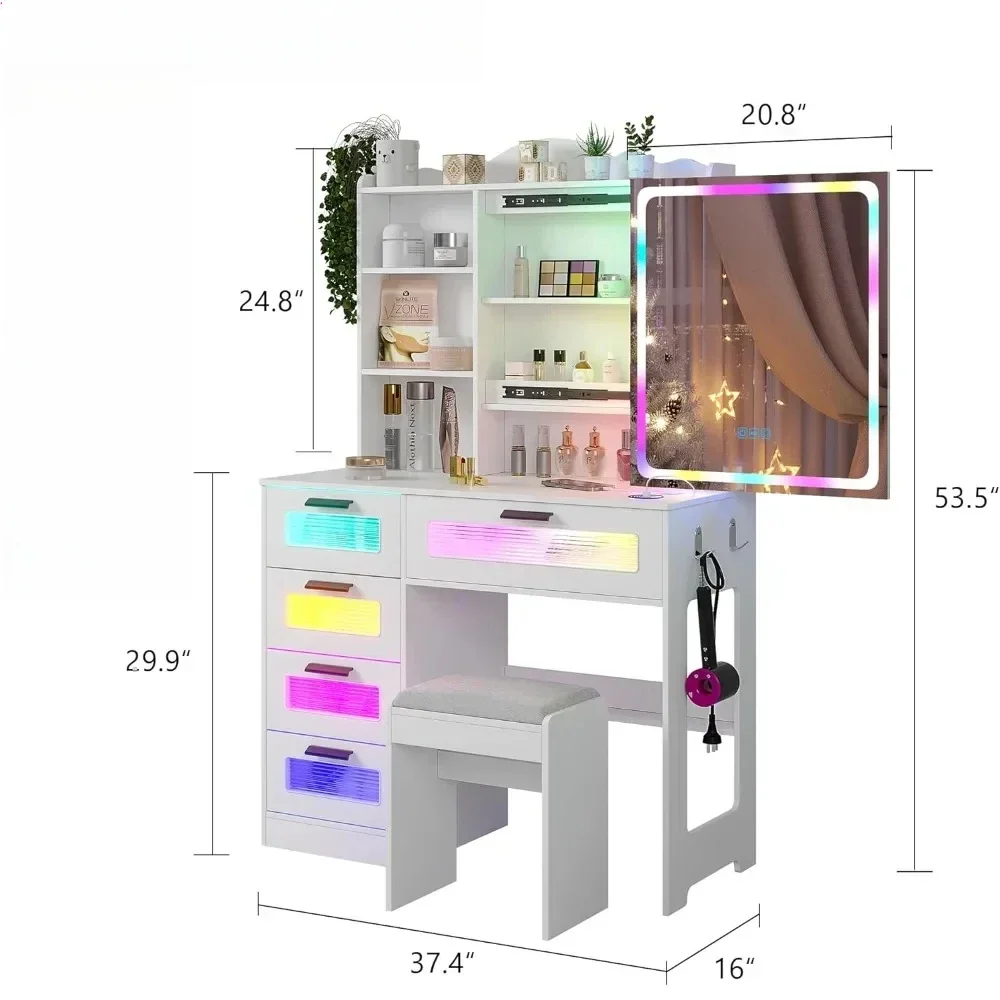 Cermin Rias Geser, Meja Rias Rias dengan Stasiun Pengisian Daya, Meja Rias Meja Rias dengan Bangku dengan Lampu