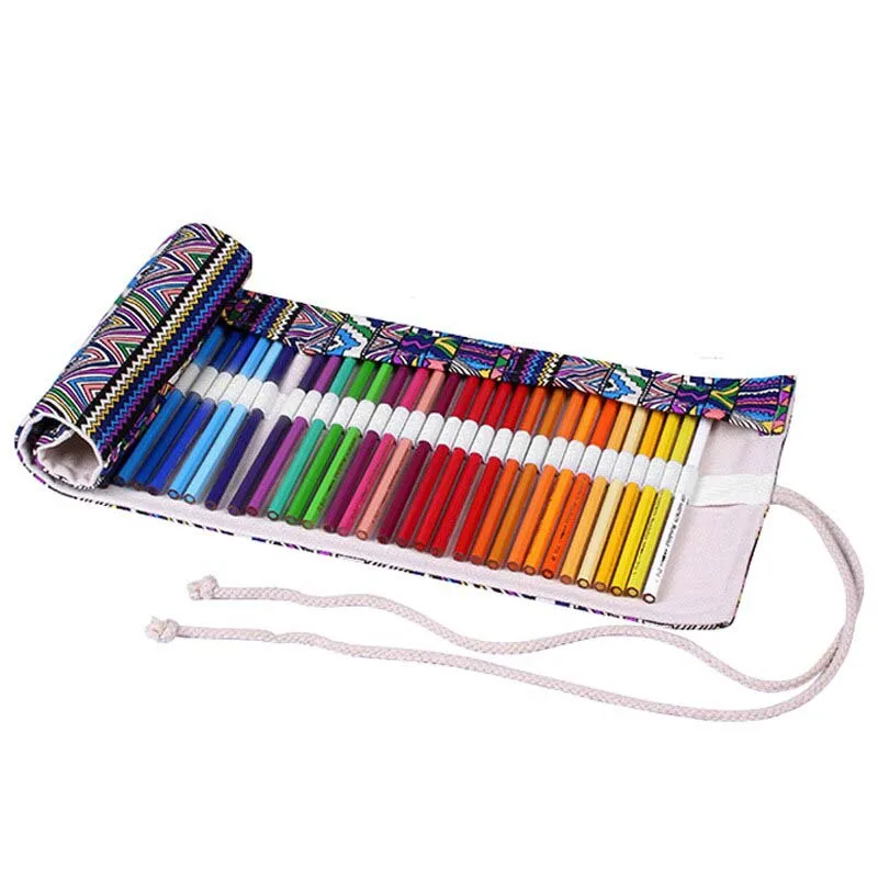 12/24/36/48/72 Hole Colorful Cloth Pencil Case Stationery Pencil Storage Bag Pencil roll School Student Supplies Paint Brush Bag