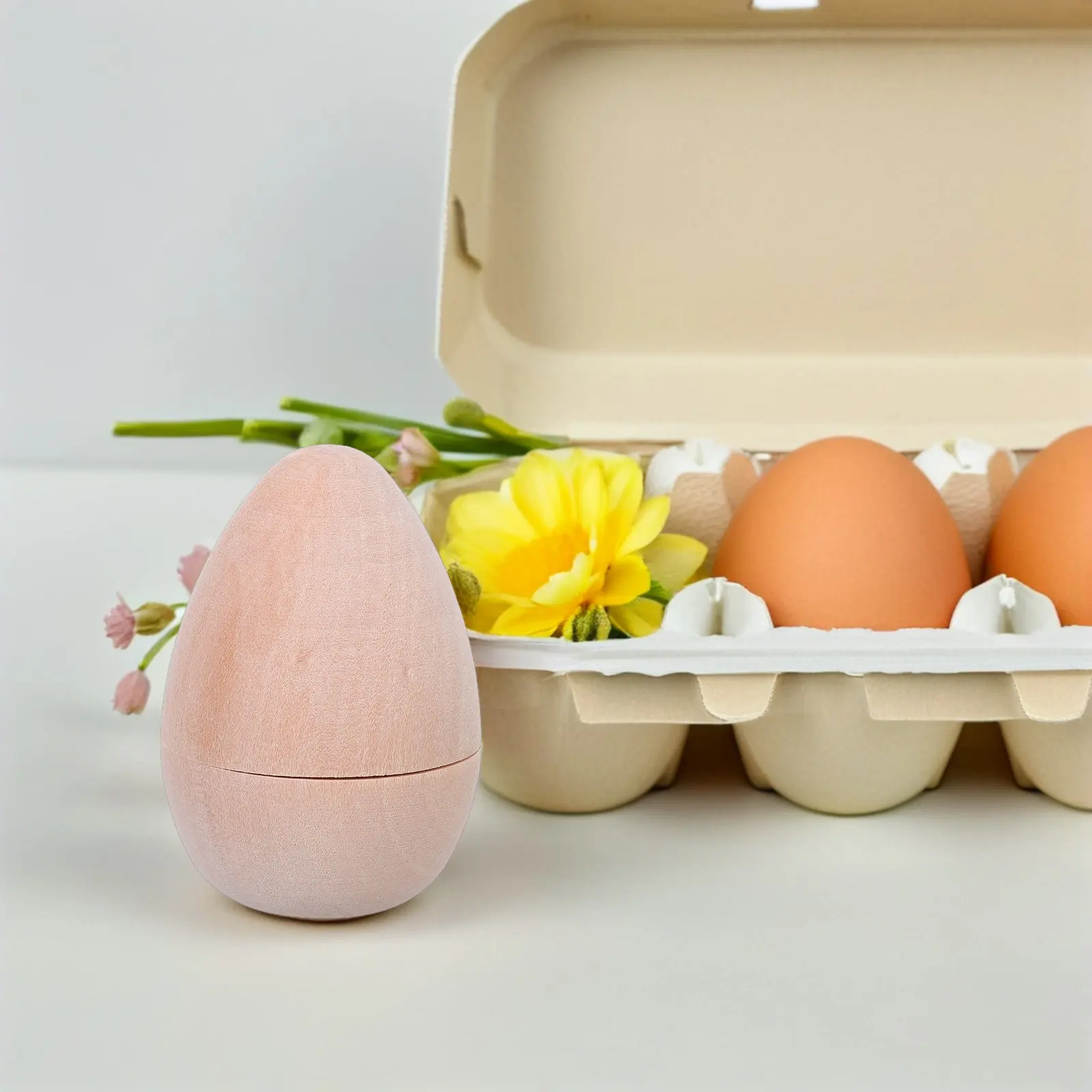 4Pcs Wooden Hollow Easter Eggs Unfinished Natural Rustic Craft Stands DIY Paintable Fillable Ornaments Party Egg Hunt Basket