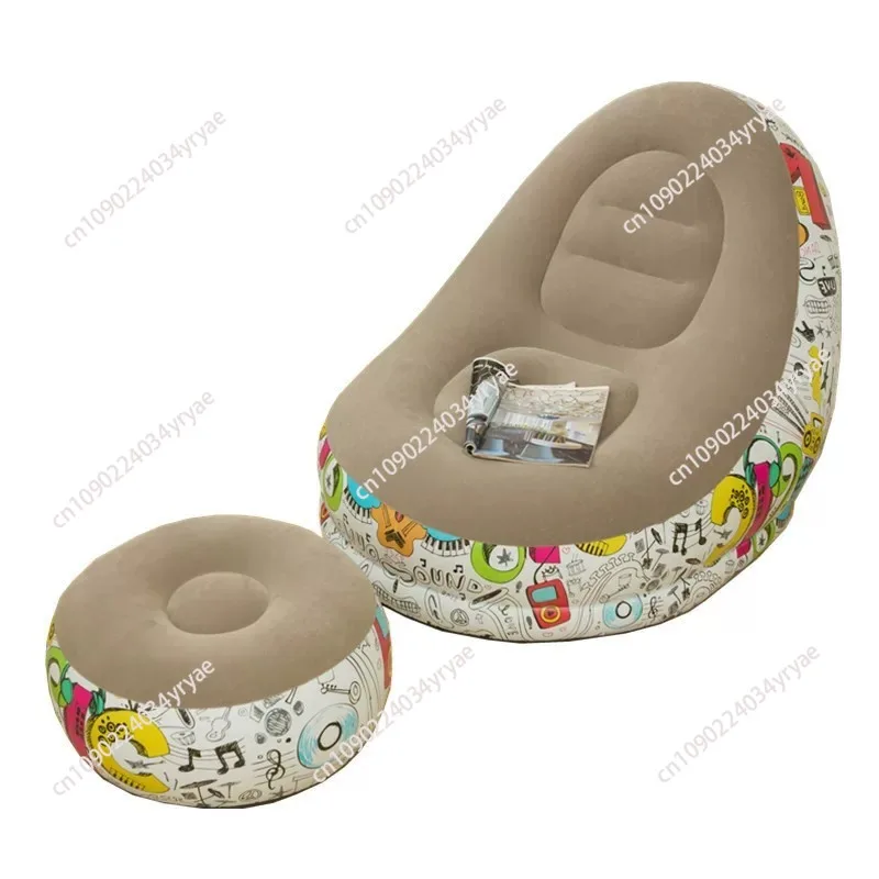 Inflatable Outdoor Sofa Portable Inflatable Lazy Sofa Reclining Chair With Footrest ForNappingPortable Simple Flocking Foldable