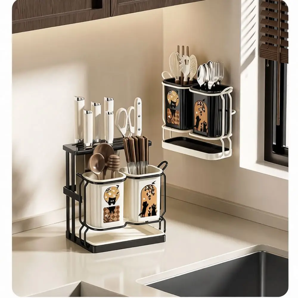 Kitchen Storage Shelf Block Chopsticks Cage Organizer Multifunctional Countertop Utensil Drying Rack