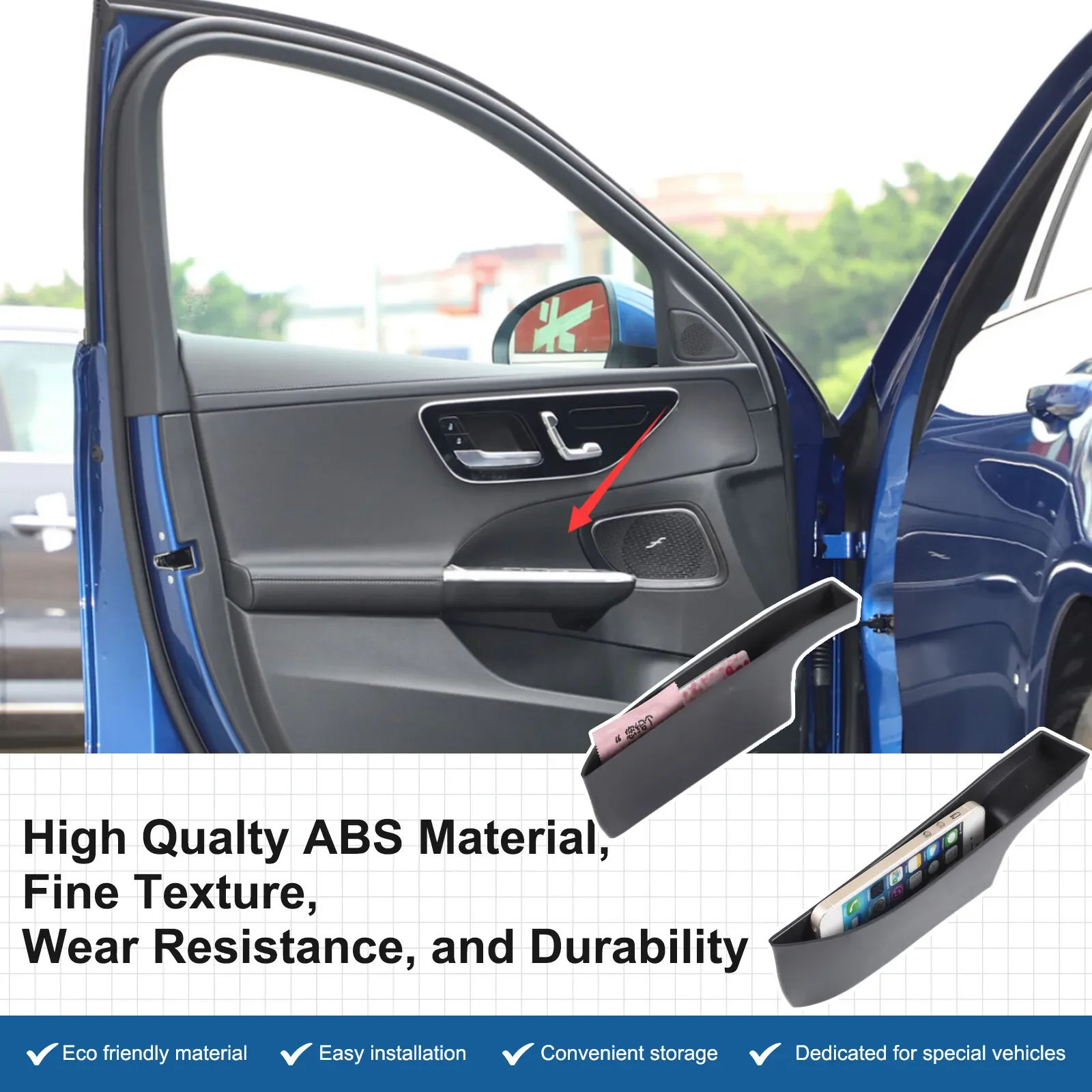 Door Stowing Tidy Phone Tray For Mercedes Benz CLASS C W206 2022 2023 2024 2025 ABS Car Gate Handle Storage Box Container Tray