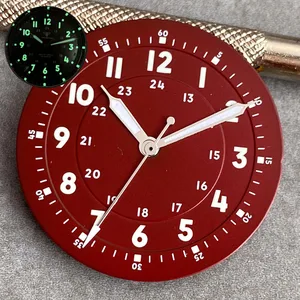 Nologo 29mm Red Field Watch Dial Face Numbers Marks Pilot for PROXIMA NH35 PT Clock Watch Mod Case Vintage Bla