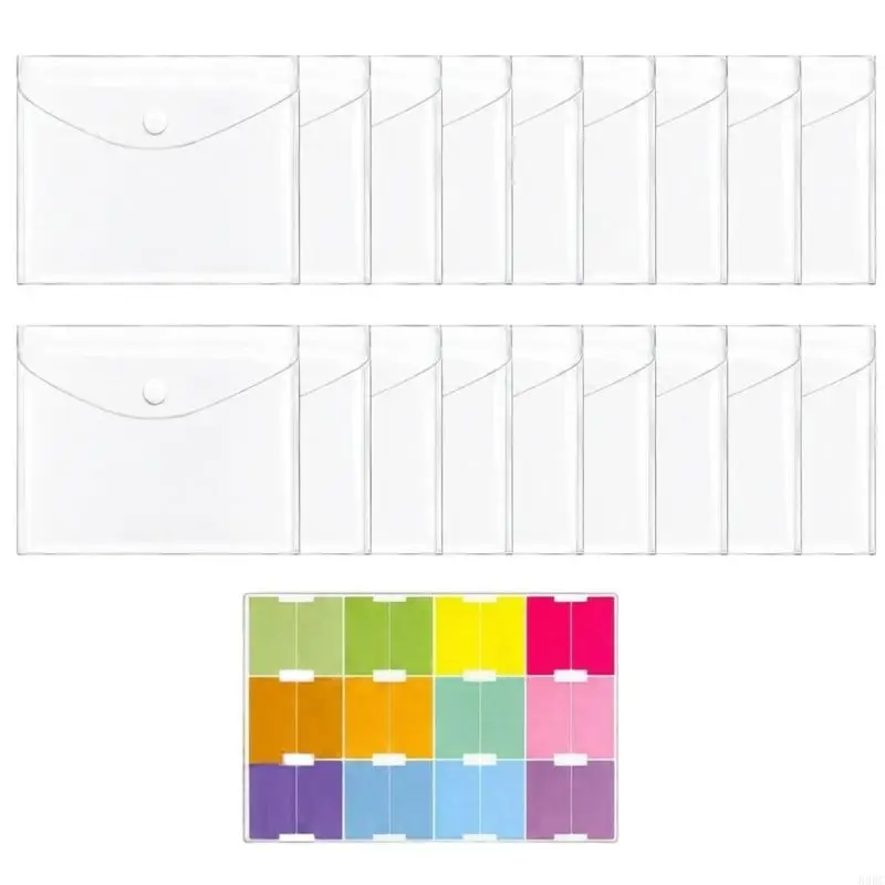 20 Document Envelopes with Closures, Translucent Frosted Polypropylene File Wallets and 12-Color Label Sheet for 896C