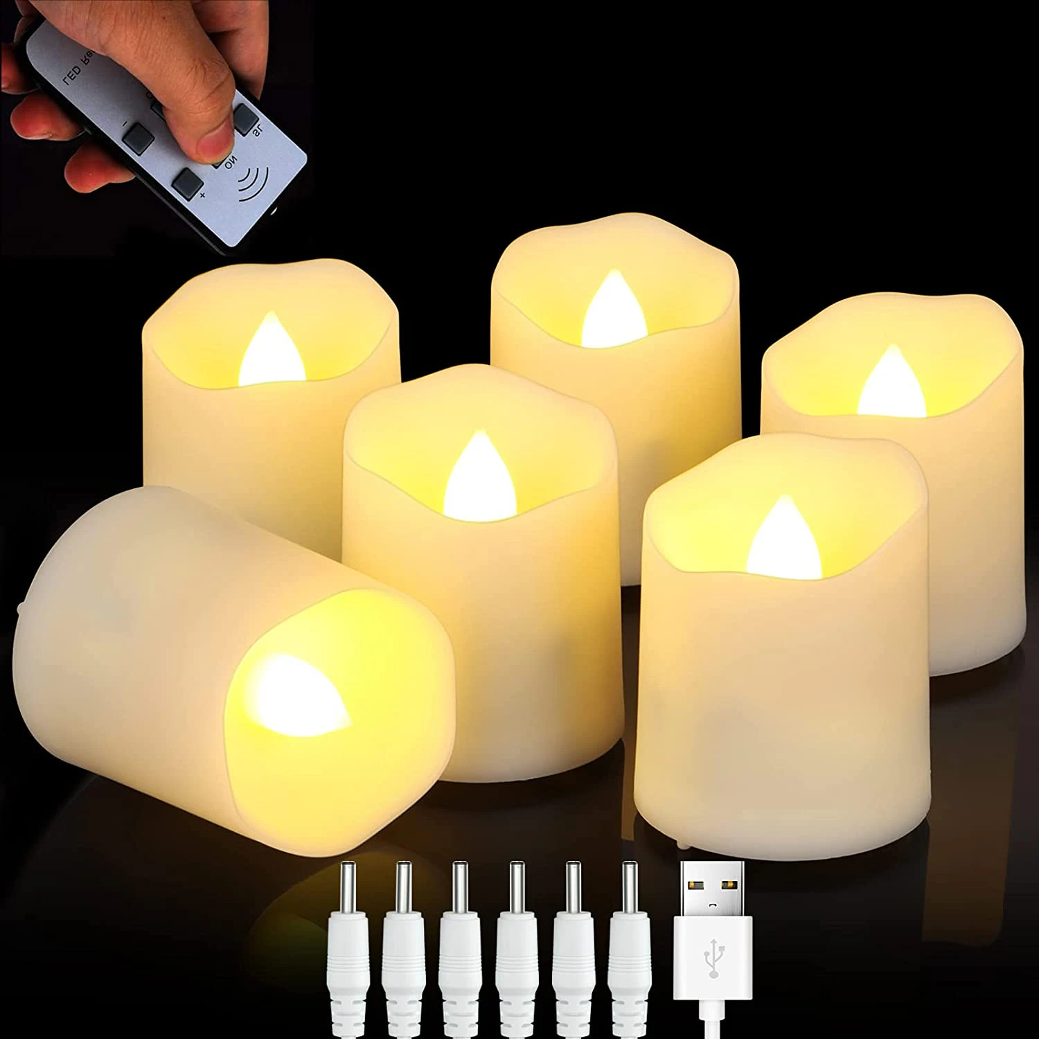 6Pcs USB Rechargeable TeaLights Timer Remote LED Candles Plastic Flameless Candles for Christmas Wedding Birthday Home Decor