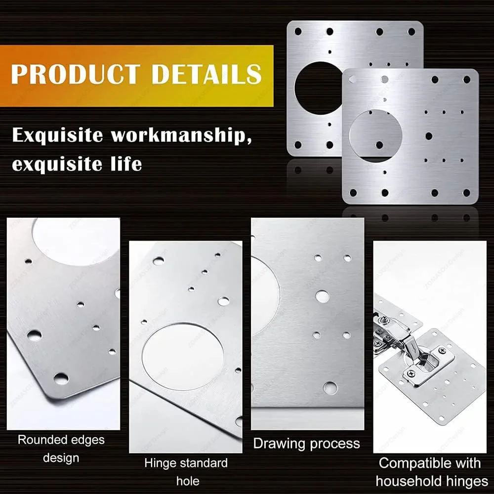 2-100Set Stainless Steel Hinge Fixing Plate Kit Cabinet Door Hinge Repair Plate Bracket with Mounting Screw Furniture Tools