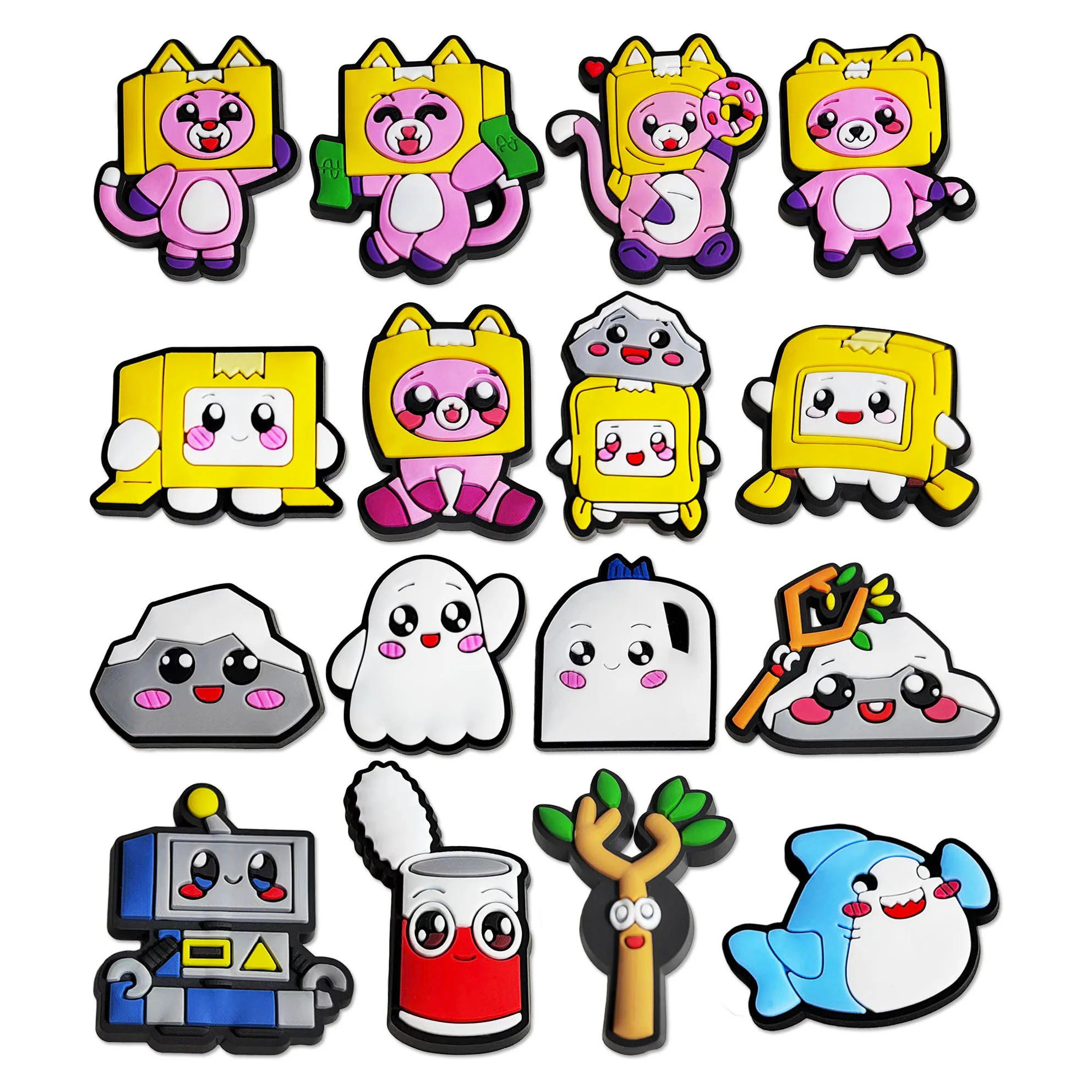 16-100Pcs Cartoon Cat Box Robot Pvc Fashion Shoe Charms Decoration for DIY Women Bracelets Sandals Slipper Shoes Accessories