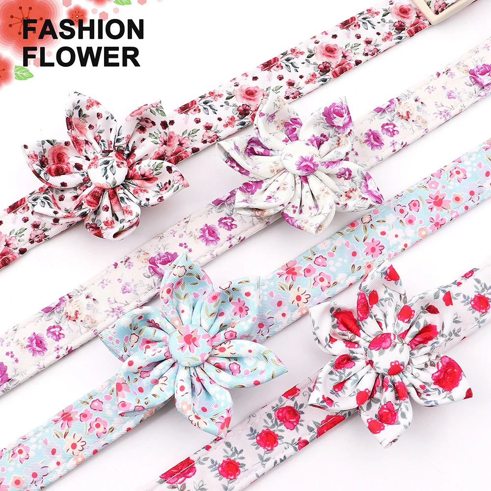 Cute Print Dog Collar Soft Nylon Dogs Collars With Flower Accessory Adjustable Pet Dog Necklace For Small Large Dogs Chihuahua