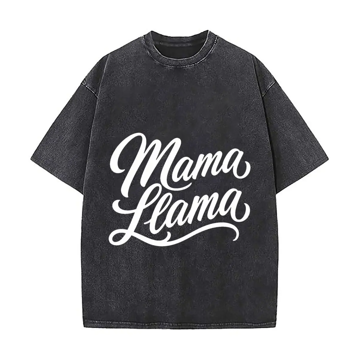 Mama Llama White Script Lettering Graphic Design Vintage Distressed Loose Streetwear Tops for Campus Days