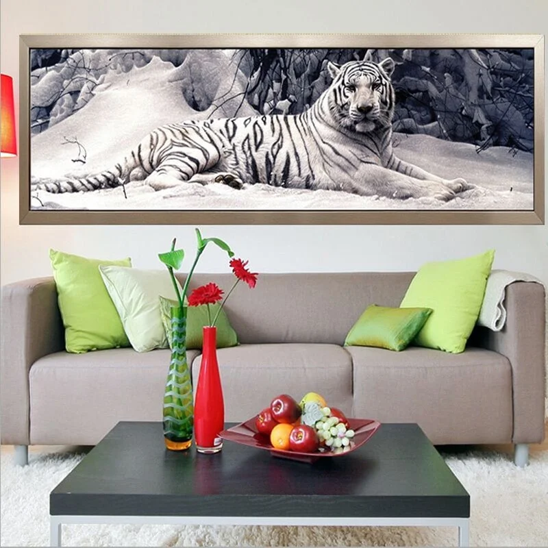 5d Diy Diamond Painting Kit Full Drill White Tiger Diamond Embroidery Animals Cross Stitch Wall Art Large Living Room Home Decor