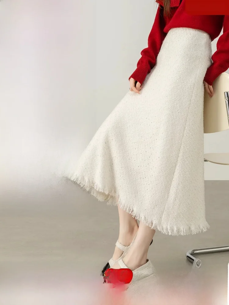 

Зимняя коллекция 2025: Женская юбка-миди А-силуэта «Звездное небо» с шерстяными пайетками и бахромой, теплая, утолщенная, из полиэстера, простая, повседневная.