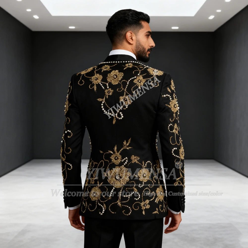 بدلات فاخرة مطرزة بالكريستال للرجال لحفلات الزفاف سترات مزدوجة الصدر للحفلات الراقصة مخصصة مكونة من قطعتين أطقم Terno Masculinos Completo