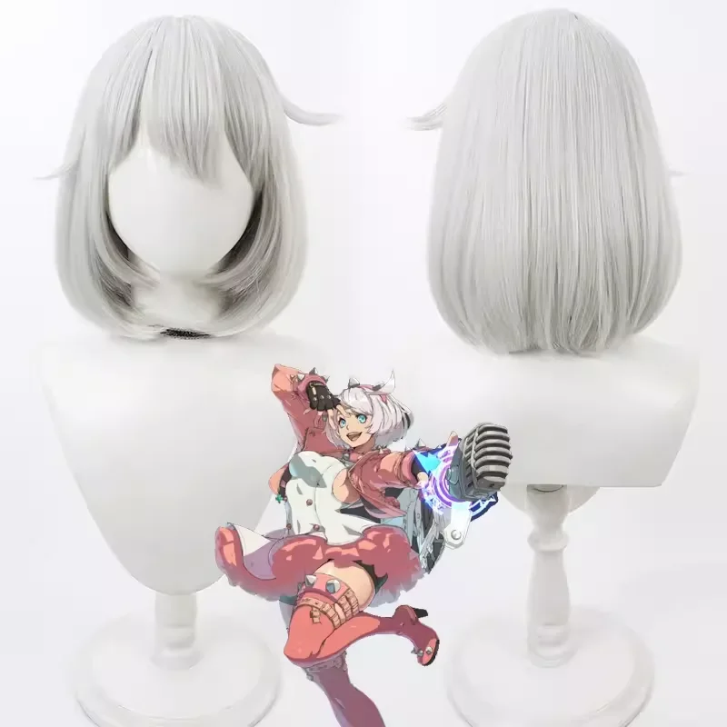 Guilty Gear Elphelt Valentine Cosplay Wig Short Gray BOB Heat Resistant Synthetic Hair Halloween Role Play Party Carnival