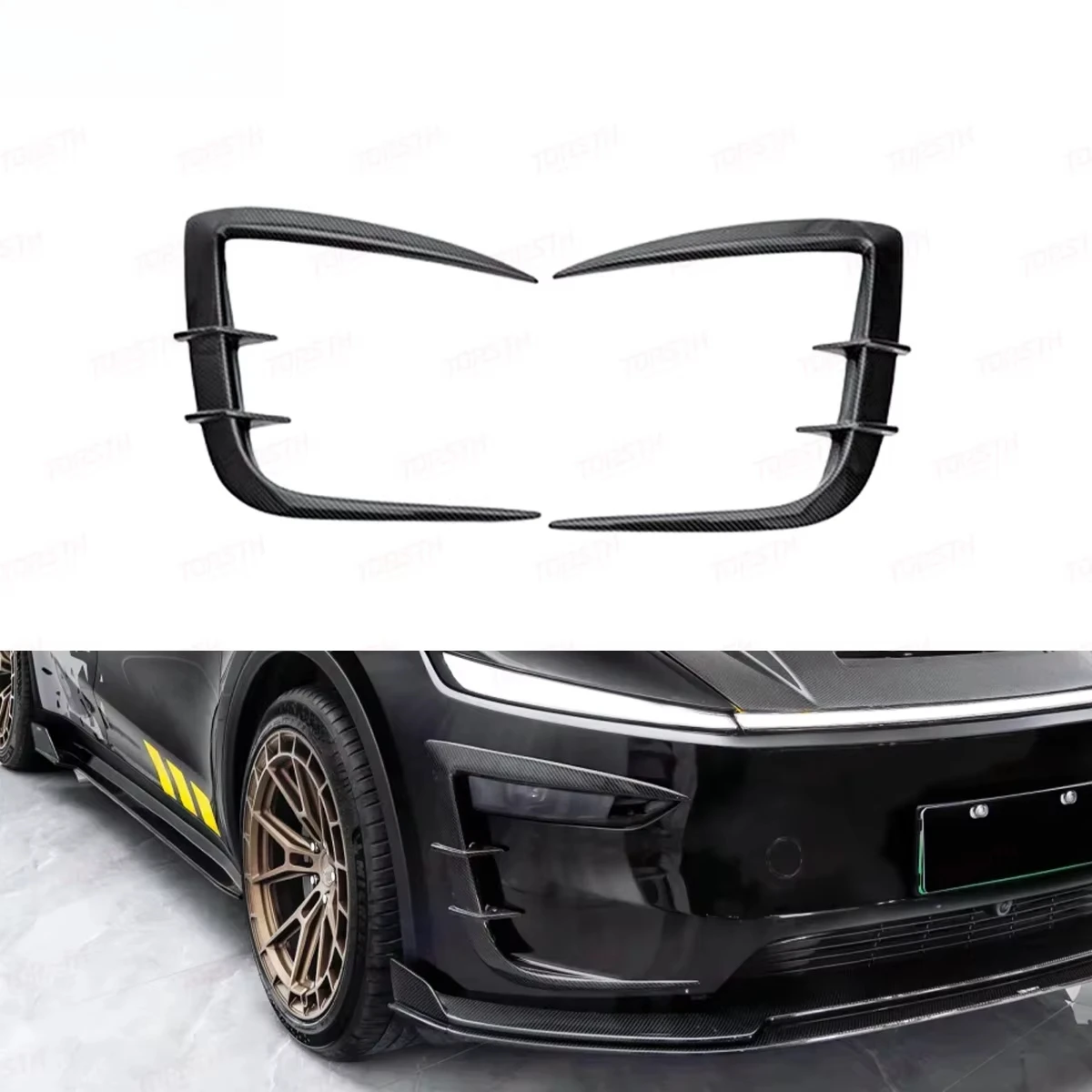 

2025+ Juniper передний разветвитель для губ из углеродного волокна для Tesla Model Y, новый улучшенный бампер, автомобильные аксессуары