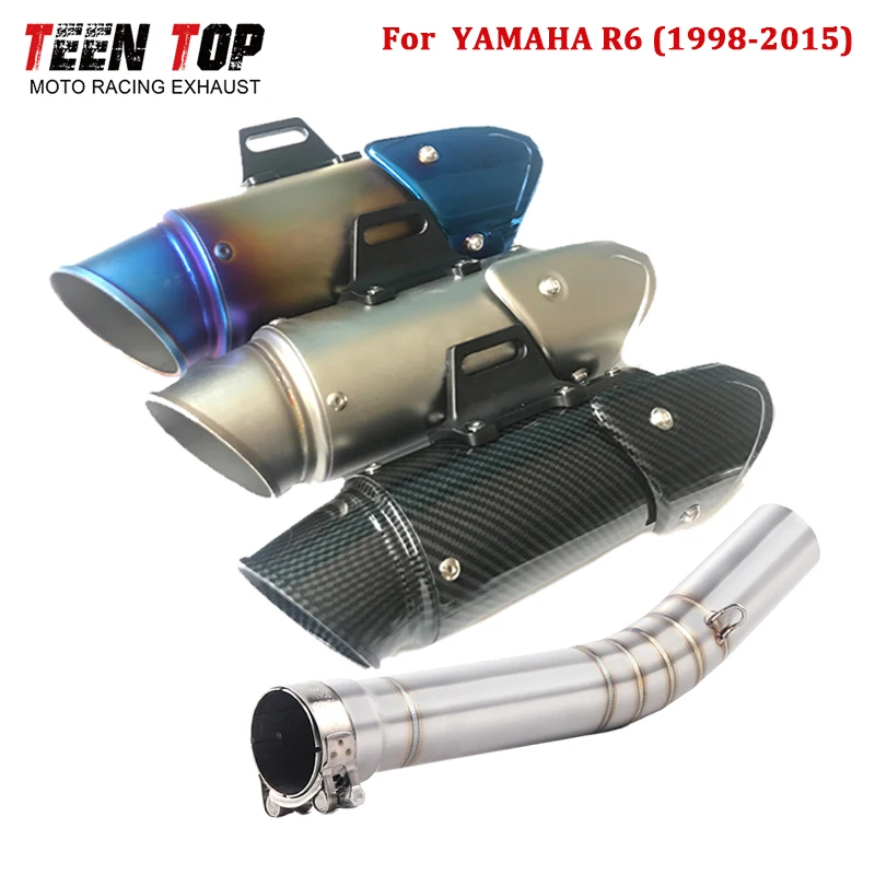 

R6 Motorcycle Exhaust For Yamaha R6 1998-2005 YZF-R6 Slip-on Escape Moto 310mm Silencer Exhaust Middle Pipe Connect 51mm Muffler