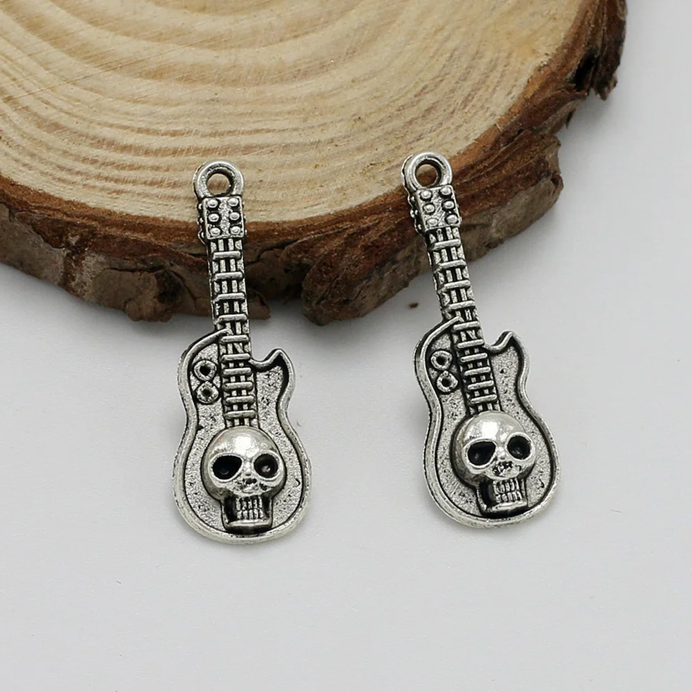 

20pcs Alloy Skull Guitar Pendants Charms DIY Jewelry Making Accessory for Necklace Bracelet ( Silver)